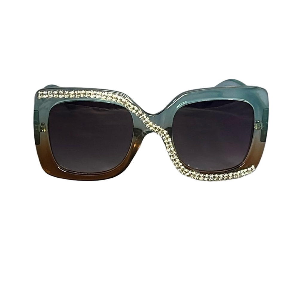 BLUE/BROWN SQUARE RHINESTONES SUNGLASSES W/FREE CASE ✨✨✨